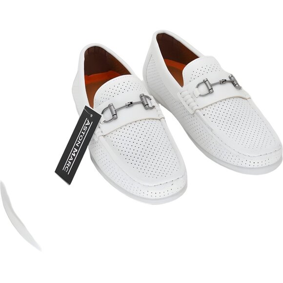 Aston Marc White Perforated Men's Driving Loafers Size 8M - Picture 1 of 6
